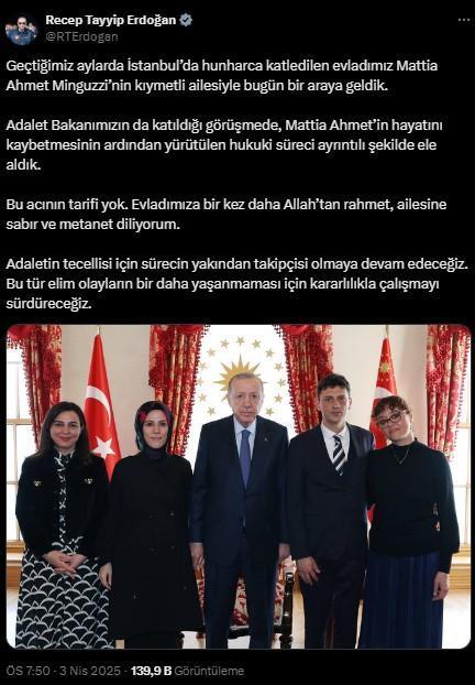 Cumhurbaşkanı Erdoğan, Minguzzi ailesini kabul etti