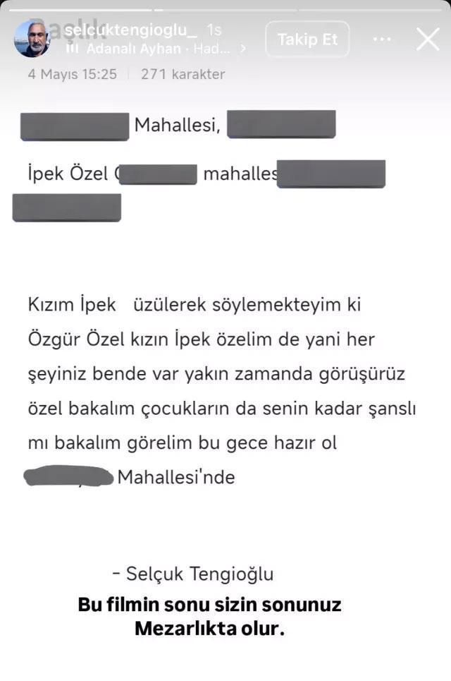 Özel'in kızını tehdit eden şüpheli tutuklandı