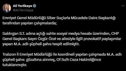 Özel'in kızını tehdit eden şüpheli tutuklandı