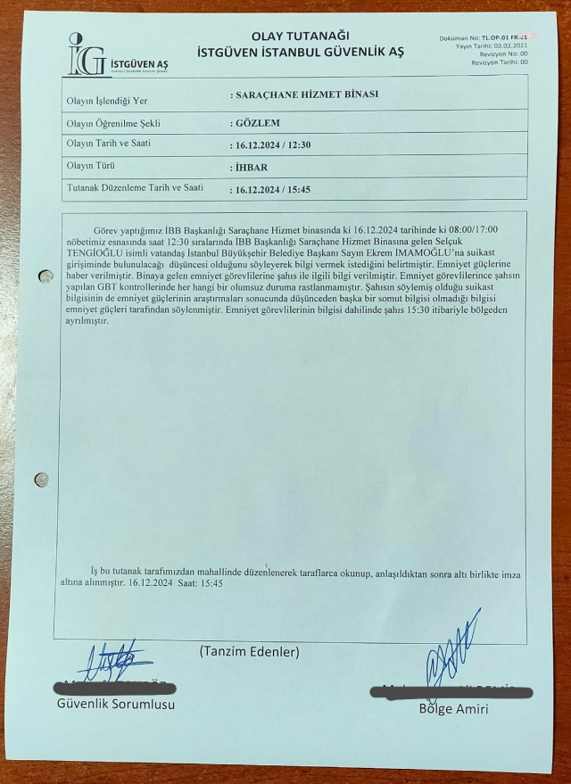 Selçuk Tengioğlu'nun İBB'deki görüntüleri ve ihbar tutanağı ortaya çıktı