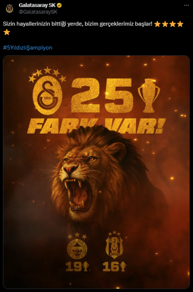 Galatasaray'dan peş peşe şampiyonluk paylaşımları! Rakiplerine büyük gönderme