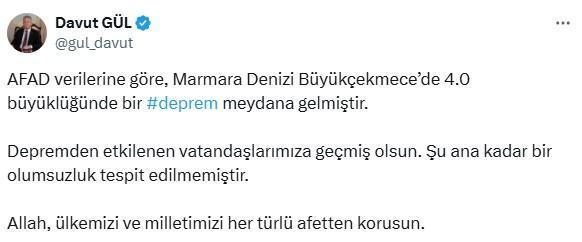 Marmara Denizi Büyükçekmece açıklarında 4 büyüklüğünde deprem