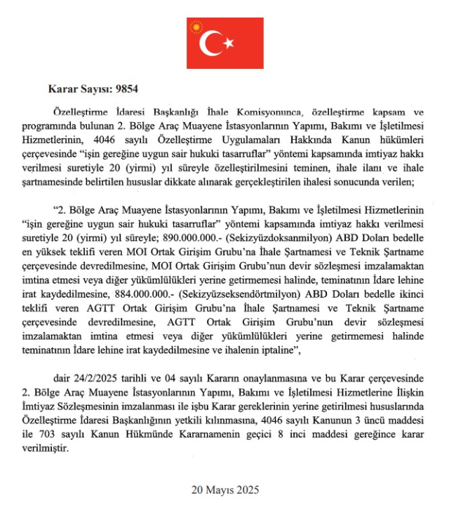 Araç muayenelerinin ihale süreci tamamlandı