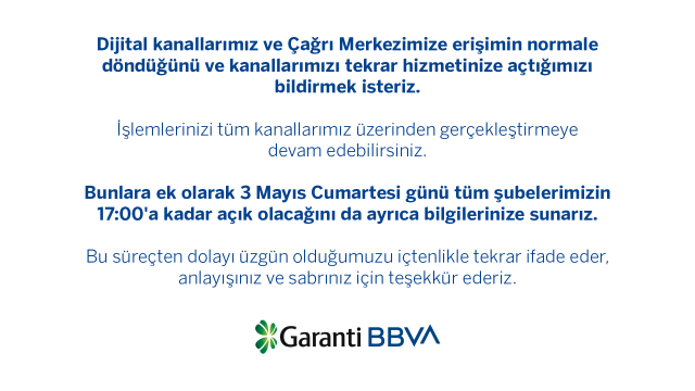 Garanti Bankası mobil uygulamasındaki erişim sorunu çözüldü