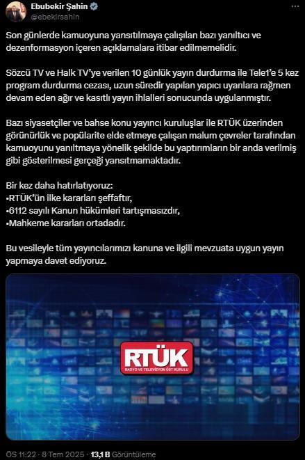 Sözcü TV'nin yayını 10 gün süreyle durduruldu